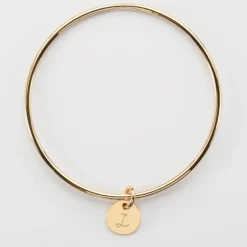 Clearance HappyBulle Bracelet enfant personnalisé jonc plaqué or médaille gravée initiale 10 mm Plaqué or 18k