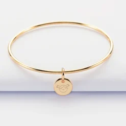 Clearance HappyBulle Bracelet enfant personnalisé jonc plaqué or médaille gravée initiale 10 mm Plaqué or 18k