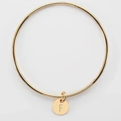 Clearance HappyBulle Bracelet enfant personnalisé jonc plaqué or médaille gravée initiale 10 mm Plaqué or 18k