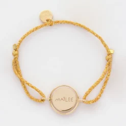 Discount HappyBulle Bracelet enfant personnalisé cordon pailleté médaille réversible Eternelle gravée plaqué or 2 trous 16 mm - x Capucine Plaqué or 18k