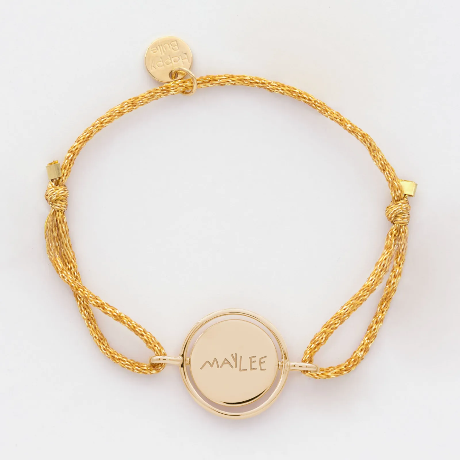 Discount HappyBulle Bracelet enfant personnalisé cordon pailleté médaille réversible Eternelle gravée plaqué or 2 trous 16 mm - x Capucine Plaqué or 18k