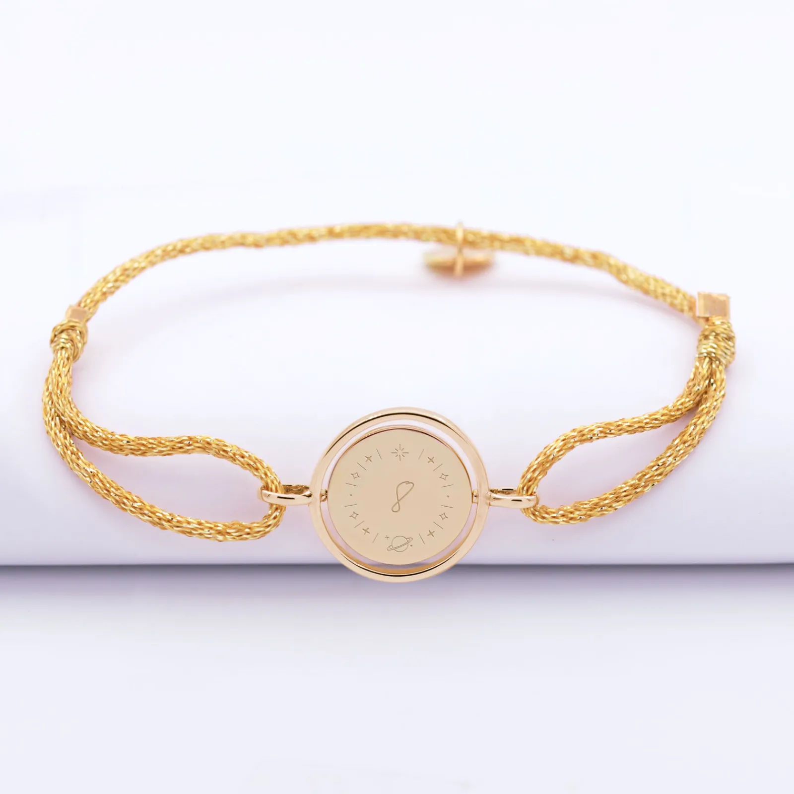 Discount HappyBulle Bracelet enfant personnalisé cordon pailleté médaille réversible Eternelle gravée plaqué or 2 trous 16 mm - x Capucine Plaqué or 18k