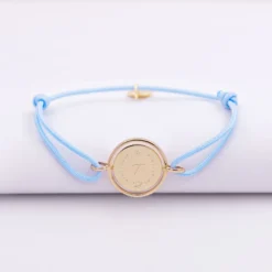 Clearance HappyBulle Bracelet enfant personnalisé cordon médaille réversible Eternelle gravée plaqué or 2 trous 16 mm - x Capucine Plaqué or 18k