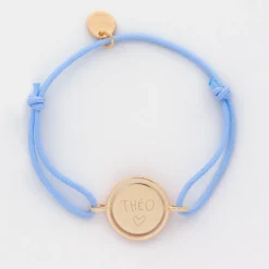 Clearance HappyBulle Bracelet enfant personnalisé cordon médaille réversible Eternelle gravée plaqué or 2 trous 16 mm - x Capucine Plaqué or 18k