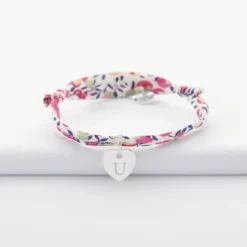 Discount HappyBulle Bracelet enfant personnalisé Liberty médaille gravée initiale argent coeur 10 mm Argent rhodié 925