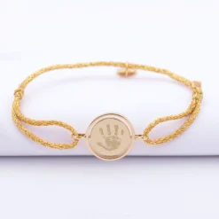 Best HappyBulle Bracelet enfant personnalisé cordon pailleté médaille réversible Eternelle gravée plaqué or 2 trous 16 mm Plaqué or 18k