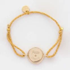 Best HappyBulle Bracelet enfant personnalisé cordon pailleté médaille réversible Eternelle gravée plaqué or 2 trous 16 mm Plaqué or 18k