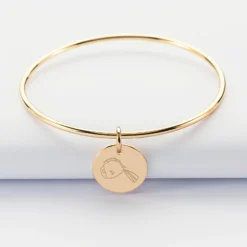 Online HappyBulle Bracelet enfant personnalisé jonc plaqué or médaille gravée 15 mm Plaqué or 18k