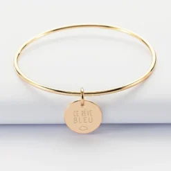 Online HappyBulle Bracelet enfant personnalisé jonc plaqué or médaille gravée 15 mm Plaqué or 18k