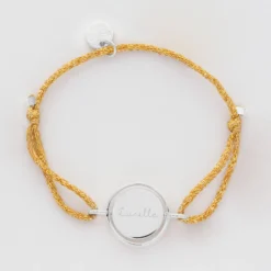 HappyBulle Bracelet enfant personnalisé cordon pailleté médaille réversible Eternelle gravée argent 2 trous 16 mm - x Capucine Argent rhodié 925