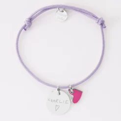 Online HappyBulle Bracelet enfant personnalisé médaille gravée argent 15 mm et breloque coeur email 10 mm Argent rhodié 925