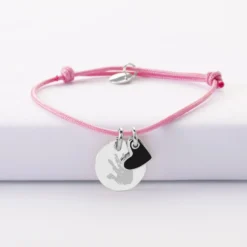 Online HappyBulle Bracelet enfant personnalisé médaille gravée argent 15 mm et breloque coeur email 10 mm Argent rhodié 925