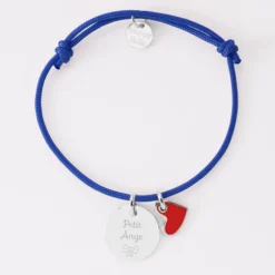 Online HappyBulle Bracelet enfant personnalisé médaille gravée argent 15 mm et breloque coeur email 10 mm Argent rhodié 925