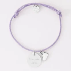 Online HappyBulle Bracelet enfant personnalisé médaille gravée argent 15 mm et breloque coeur email 10 mm Argent rhodié 925