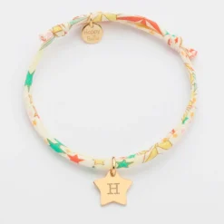 New HappyBulle Bracelet enfant personnalisé Liberty médaille gravée initiale plaqué or étoile 12 mm Plaqué or 18k