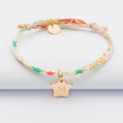 New HappyBulle Bracelet enfant personnalisé Liberty médaille gravée initiale plaqué or étoile 12 mm Plaqué or 18k