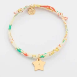 New HappyBulle Bracelet enfant personnalisé Liberty médaille gravée initiale plaqué or étoile 12 mm Plaqué or 18k