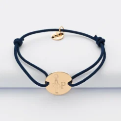 New HappyBulle Bracelet enfant personnalisé initiale médaille gravée plaqué or 2 trous 15 mm - x Marie Savart Plaqué or 18k