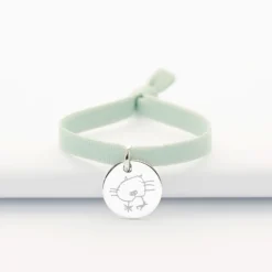 Best HappyBulle Bracelet enfant personnalisé cordon élastique médaille gravée argent 15 mm Argent rhodié 925
