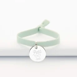 Best HappyBulle Bracelet enfant personnalisé cordon élastique médaille gravée argent 15 mm Argent rhodié 925