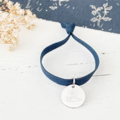 Best HappyBulle Bracelet enfant personnalisé cordon élastique médaille gravée argent 15 mm Argent rhodié 925