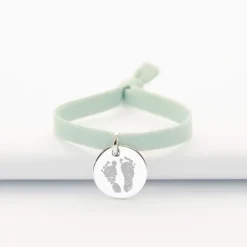 Best HappyBulle Bracelet enfant personnalisé cordon élastique médaille gravée argent 15 mm Argent rhodié 925