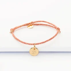 Discount HappyBulle Bracelet enfant personnalisé cordon pailleté médaille gravée plaqué or initiale 10 mm Plaqué or 18k