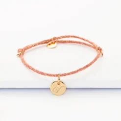 Discount HappyBulle Bracelet enfant personnalisé cordon pailleté médaille gravée plaqué or initiale 10 mm Plaqué or 18k