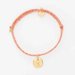 Discount HappyBulle Bracelet enfant personnalisé cordon pailleté médaille gravée plaqué or initiale 10 mm Plaqué or 18k