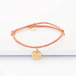 Discount HappyBulle Bracelet enfant personnalisé cordon pailleté médaille gravée plaqué or initiale 10 mm Plaqué or 18k