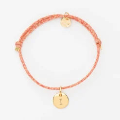Discount HappyBulle Bracelet enfant personnalisé cordon pailleté médaille gravée plaqué or initiale 10 mm Plaqué or 18k