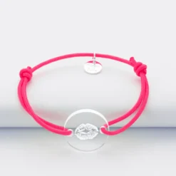 Online HappyBulle Bracelet enfant personnalisé "bisou" médaille gravée acrylique ronde 2 trous 17 mm Transparent