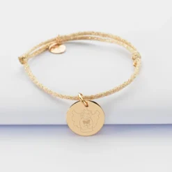 Best HappyBulle Bracelet enfant personnalisé cordon pailleté médaille gravée plaqué or 15 mm - x MyLovelyThing Plaqué or 18k