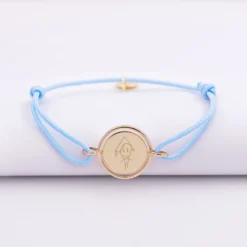 Discount HappyBulle Bracelet enfant personnalisé cordon médaille réversible Eternelle gravée plaqué or 2 trous 16 mm Plaqué or 18k
