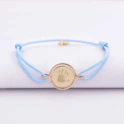 Discount HappyBulle Bracelet enfant personnalisé cordon médaille réversible Eternelle gravée plaqué or 2 trous 16 mm Plaqué or 18k
