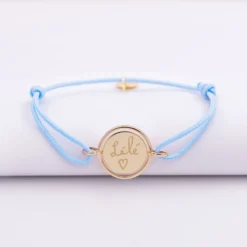 Discount HappyBulle Bracelet enfant personnalisé cordon médaille réversible Eternelle gravée plaqué or 2 trous 16 mm Plaqué or 18k