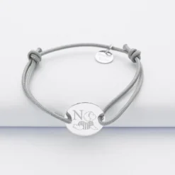 HappyBulle Bracelet enfant personnalisé initiale médaille gravée argent 2 trous 15 mm - x Marie Savart Argent rhodié 925