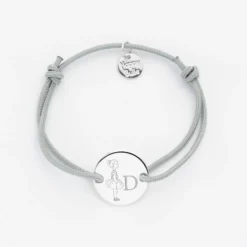 HappyBulle Bracelet enfant personnalisé initiale médaille gravée argent 2 trous 15 mm - x Marie Savart Argent rhodié 925