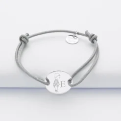 HappyBulle Bracelet enfant personnalisé initiale médaille gravée argent 2 trous 15 mm - x Marie Savart Argent rhodié 925