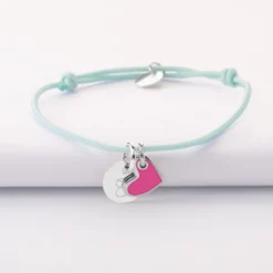 Clearance HappyBulle Bracelet enfant personnalisé médaille gravée argent 10 mm et breloque coeur email 10 mm Argent rhodié 925