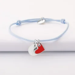 Clearance HappyBulle Bracelet enfant personnalisé médaille gravée argent 10 mm et breloque coeur email 10 mm Argent rhodié 925