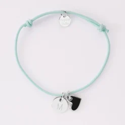 Clearance HappyBulle Bracelet enfant personnalisé médaille gravée argent 10 mm et breloque coeur email 10 mm Argent rhodié 925