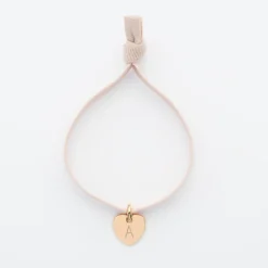 Hot HappyBulle Bracelet enfant personnalisé cordon élastique médaille gravée plaqué or initiale coeur 10 mm Plaqué or 18k
