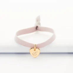 Hot HappyBulle Bracelet enfant personnalisé cordon élastique médaille gravée plaqué or initiale coeur 10 mm Plaqué or 18k