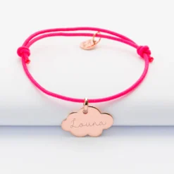 Sale HappyBulle Bracelet enfant personnalisé médaille gravée plaqué or rose nuage 20x14 mm Plaqué or rose 18k