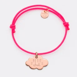 Sale HappyBulle Bracelet enfant personnalisé médaille gravée plaqué or rose nuage 20x14 mm Plaqué or rose 18k