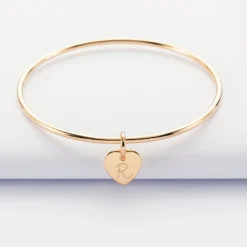 Clearance HappyBulle Bracelet enfant personnalisé jonc plaqué or médaille gravée initiale coeur 10 mm Plaqué or 18k
