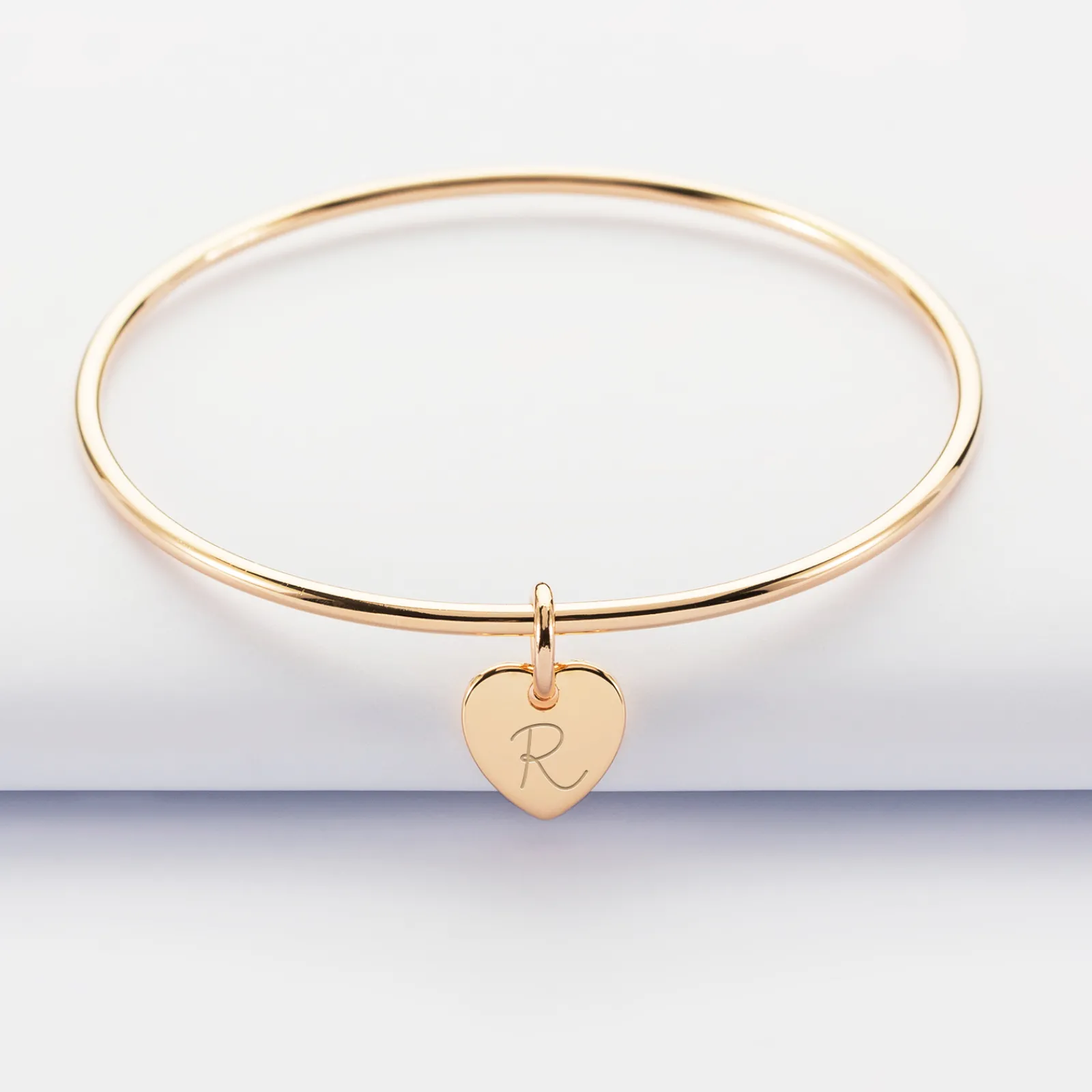 Clearance HappyBulle Bracelet enfant personnalisé jonc plaqué or médaille gravée initiale coeur 10 mm Plaqué or 18k