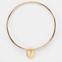 Clearance HappyBulle Bracelet enfant personnalisé jonc plaqué or médaille gravée initiale coeur 10 mm Plaqué or 18k