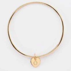 Clearance HappyBulle Bracelet enfant personnalisé jonc plaqué or médaille gravée initiale coeur 10 mm Plaqué or 18k